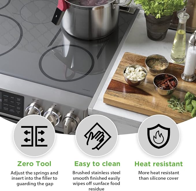 2Pcs Adjustable 23'4-26' Stove Gap Cover Range Gap Filler 316 Stainless Steel Counter Trim Kit Between Stove Edge and Counter Don't Melt Like Silicone Heat Resistant and Easy to Clean (Silver)