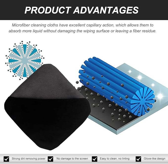 2PCS Car Screen Cleaner, 4.13"×4.13" Square Microfiber Cloth Auto Cleaning Wipes, Reusable Non-Scratch Touchscreen Cleaning Pad for Dashboard LCD Display Laptop, Car Accessories
