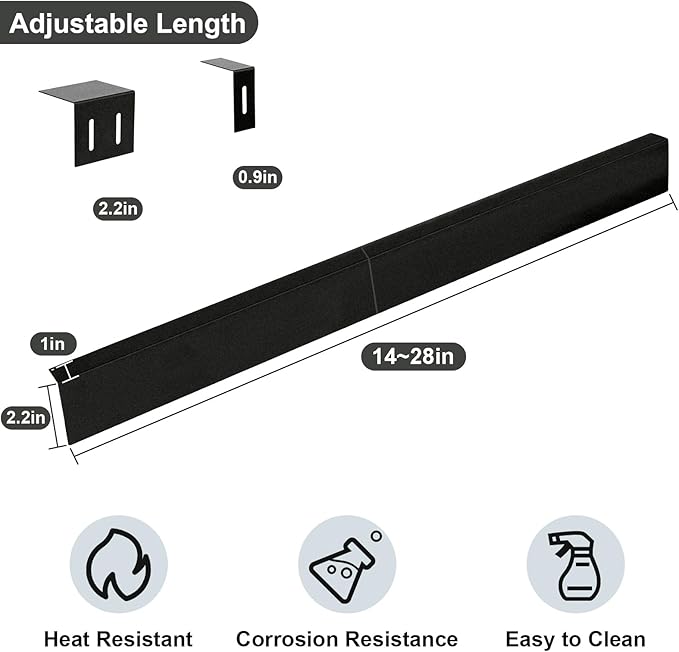 15.7" - 28" Stove Gap Filler, Slide-in Range Rear Filler Kit-Stainless Steel Backsplash for Stove, Backsplash Behind Stove Between Stove Range and Wall for Most Brand Kitchen Stoves (Black)