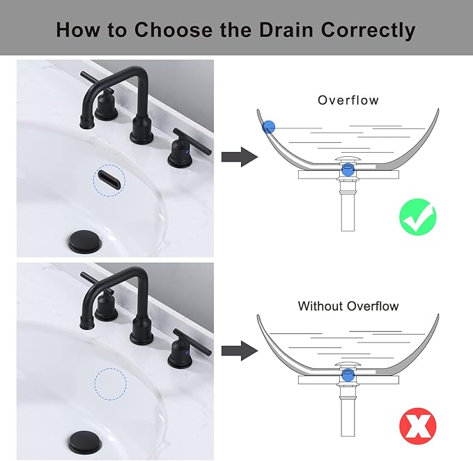 Bathroom Sink Drain, Pop Up Drain Stopper for Bathroom Sink and RV Sink, with Overflow, Matte Black Vessel Sink Drain, Built-in Anti-Clogging Strainer