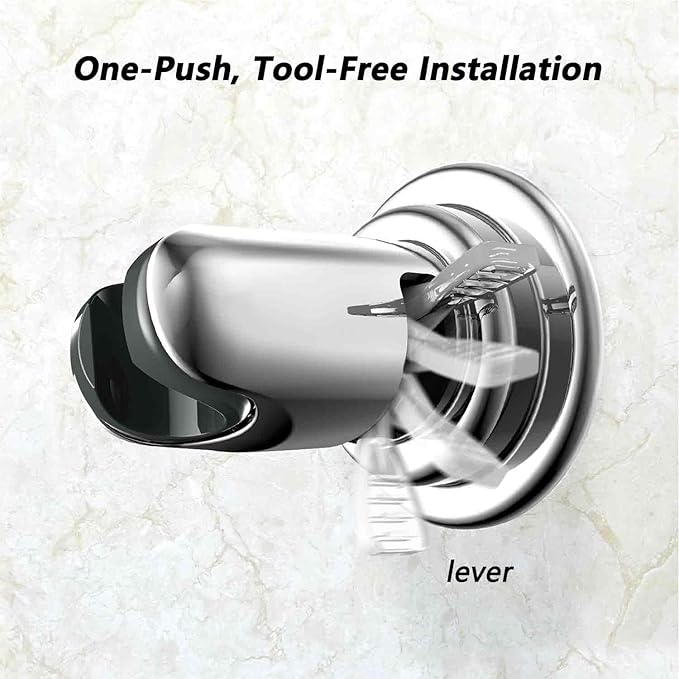 BOPai Suction Cup Shower Head Holder for Handheld Shower – No Drill, for Smooth Surfaces Only, Adjustable 20°, Chrome