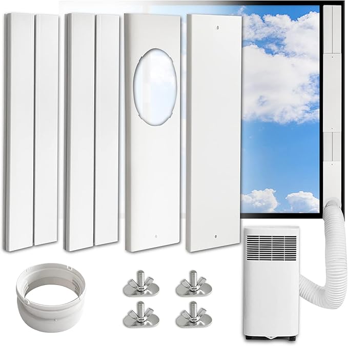 Portable AC Window Vent Kit - Complete Air Conditioner Window Kit, Adjustable PVC Window Seal Kit Panels Up to 60 Inches, for Universal Thread AC Exhaust Hose of 5.1" and 5.9" Diameter