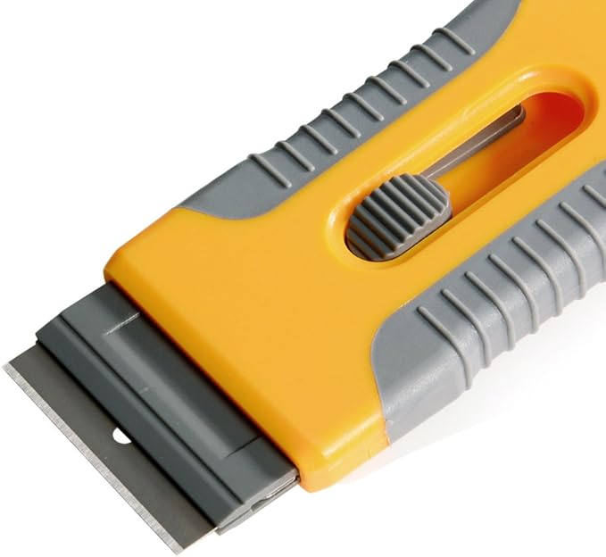 EHDIS Car Sticker Remover Glass Cooktop Razor Scraper with 10pcs Replace Blades for Label,Glue,Paint,Adhesive Remover,Oven Door, Stove Cleaning-Yellow