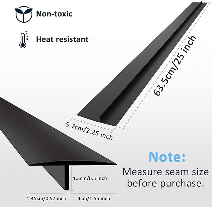 Silicone Stove Gap Covers (2PCS), 25 inch Stove Gap Filler, Stove Guard for Kitchen Oven Counter Side Gap, Heat Resistant and Easy Clean Oven Gap Filler, Black