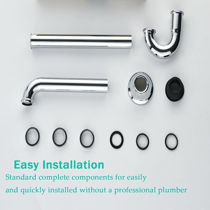 Brass P Trap U-Shape 1 1/4 inch Sink Drain Pipe with Slip Joint Extension Tub,12 inch Vertical Pipe length Adjustable Height Sink Waste Trap Drain Kit Chrome,SE83555C-L