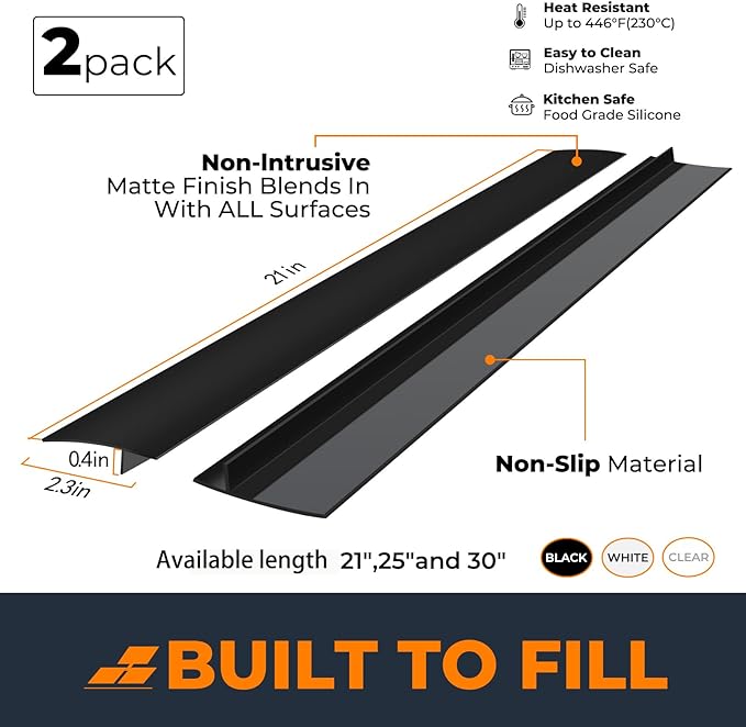 SEVCHY Silicone Stove Gap Covers (2 pack), Oven Gap Filler, Heat Resistant Stove Gap Filler, Seal Gap between Stovetop and Counter, Easy Clean (25 inch, Black)
