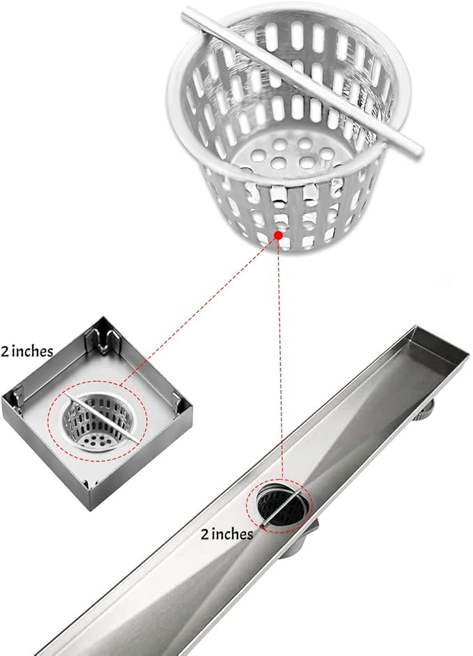 2 Inch Hair and Debris Strainer, Shower Drain Strainer with Lifting Hook, Stainless Steel Debris Basket Shower Drain Catcher, Hair Catcher for Floor Drain