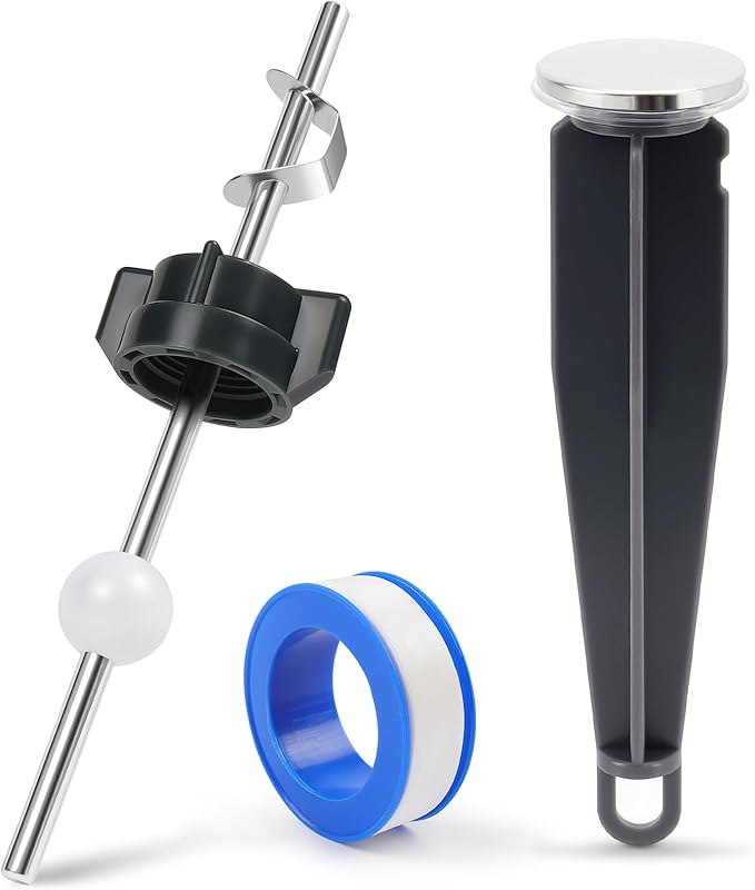 2Pcs Sink Drain Parts, Lavatory Pop Up Center Assembly with Plug, Bathroom Sink Pivot Ball Rod Replacement with 18MM Ball, Pop up Stopper 4‑7/8" Tall, 1‑1/4" Cap Dia