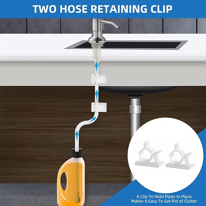 39" Under Sink Soap Dispenser Kit with Check Valve, Premium Food-Grade Silicone Tube & Universal Caps, Converts Countertop Dispenser to Use Large Bulk Bottles (Single-Tube)