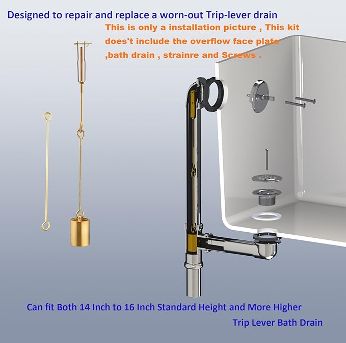 Tub Drain Linkage Assembly, Solid Brass, Fit for Trip Lever Bath Tub Waste and Overflow Drain by Artiwell
