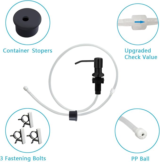 Soap Dispenser for Kitchen Sink, Kichen Sink SoapDispenser, 47" Extension Tube kit, Under Sink Soap Dispenser Pump, No Need More Refills, Good Suction Power, Black