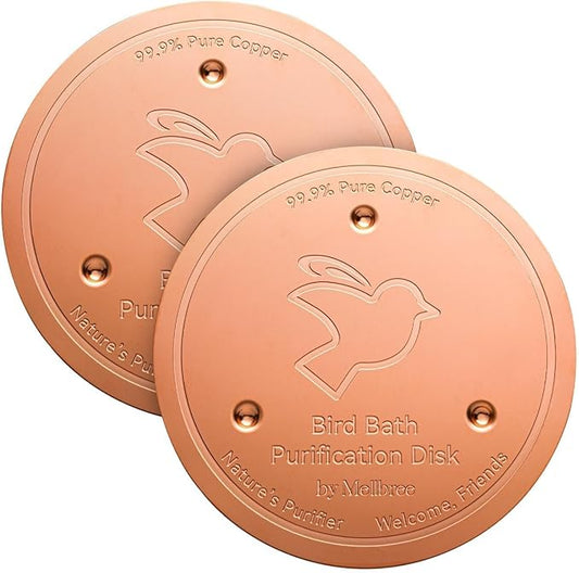 Mellbree 2-Pack Bird Bath Copper Disk, 0.6mm Reinforced 99.99% Pure Copper Cleaning Disk with Triple-Point Support for Physical Safe Clean Water All-Season, Universal Fit for Outdoor Birdbaths, Bowl