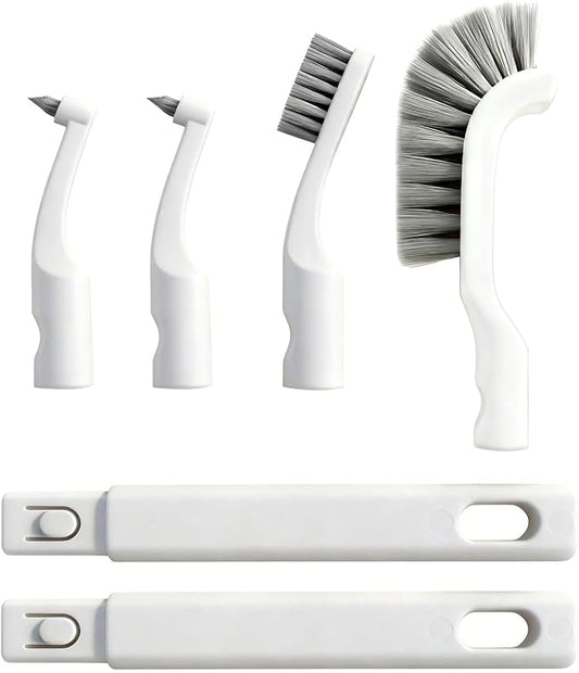 Crevice Cleaning Brush, Small Grout Cleaner Brush Tools with 4Pcs Repalceable Scrub Brushes & 2 Handles, Grout Cleaning Brushes Set for Home Kitchen Sink Bathroom Corner Window Groove Cup Teapot