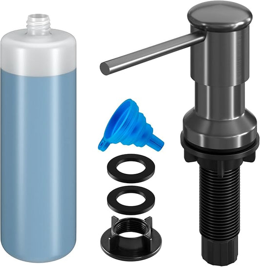 Dish Soap Dispenser, Kitchen Sink Soap Dispenser Pump with 17 OZ Bottle, Refill from The Top, Wide Pump Head Base (Gray)