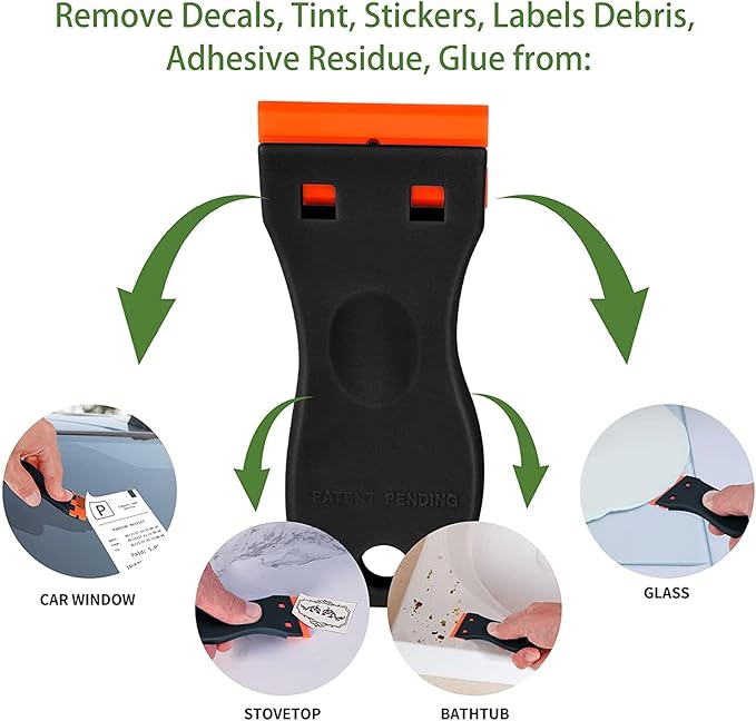 Plastic Razor Blade Scraper, Scraper Tool with 20 PCS Plastic Razor Blades for Removing Labels Adhesive Decals Sticker from Windows Glass (Black)