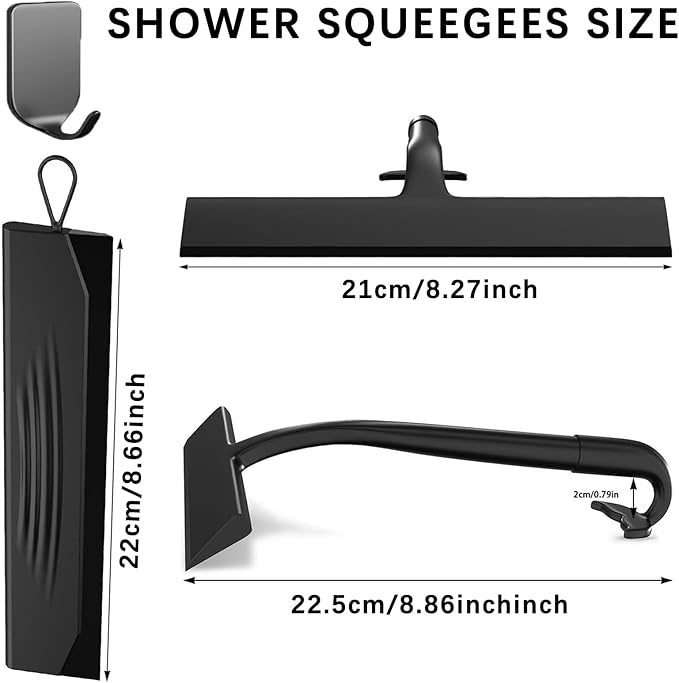 2PACK Shower Squeegee for Glass Doors, All-One-Piece Silicone with Built-in Hook Design for Easy Hanging and Cleaner Tool, for Bathroom, Glass, Kitchen, Tile Wall, Car