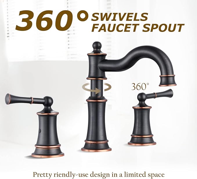 Roman Bathroom Sink Faucet Deck Mount or Wall Mount Installation Pop-up Drain Assembly with Overflow Deck Plate and Water Supply Lines Included (3 Hole Deck Mount, ORB)