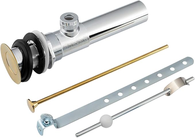 Artiwell Sink Pop-Up Drain Stopper Assembly with Lift Rod and Overflow, Solid Brass Lavatory Pop Up Drain Assembly for Bathroom Vanity Sink, All Brass Construction (Polished Brass)