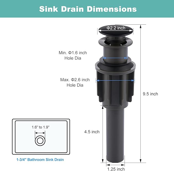 Bathroom Sink Drain Without Overflow, ARCORA Matte Black Pop Up Drain for Vessel Sink Clicker Drain Stopper