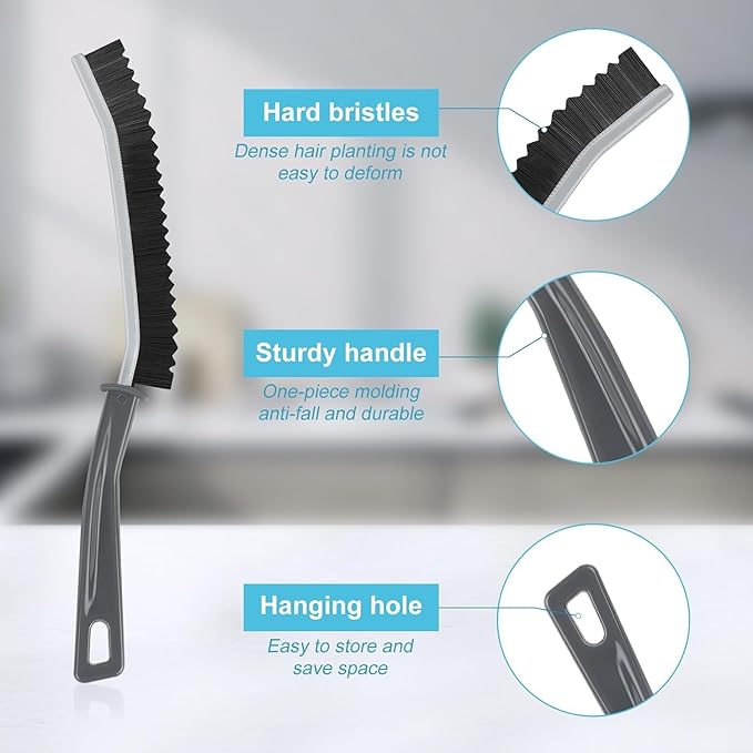 Grey 3pcs Bathroom Crevice Gaps Cleaning Brush Dead Corners Grout Cleaner Scrub Brush Deep Tile Joints - Stiff Angled Bristles for Showers, Bathtubs, Kitchens