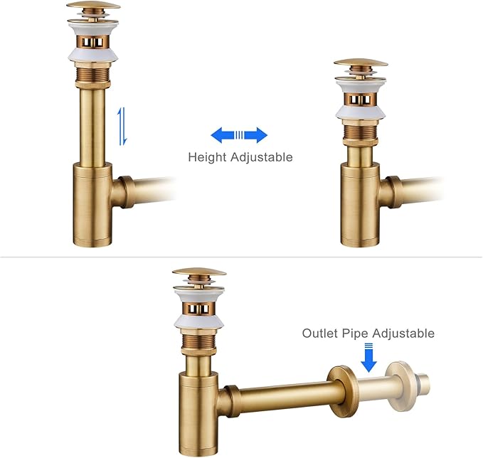 MENATT Bathroom Sink P-Trap Complete Set, Solid Brass 1-1/4 Bottle Trap Sink Drain Kit with Overflow Pop Up Drain Stopper, Antique