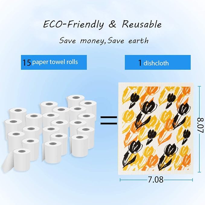 Swedish Dishcloth Reusable Kitchen Dish Towels Absorben and Fast Dry Cleaning Cloths Set of 4 No Odor Wipes (Tulip)