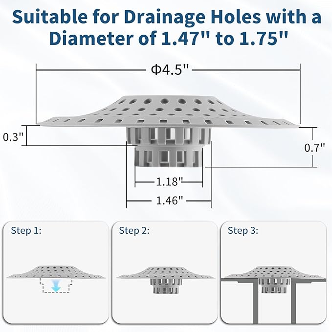 Bathtub Drain Hair Catcher,Tub Shower Drain Hair Trap/Strainer,3PCS Silicone Collapsible Tub Hair Catcher Drain Protector Designed for 1.47" to 1.75'' Regular Drains(Patent Pending)