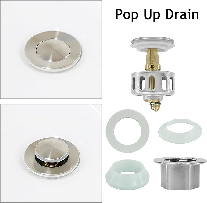 Bathroom Sink Drain,5 Pack Drain Stopper Without Overflow,Small Cap Pop Up Drain Assembly with Detachable Strainer Basket,Built-in Anti-Clogging, Stainless Steel Nut Brushed Nickel