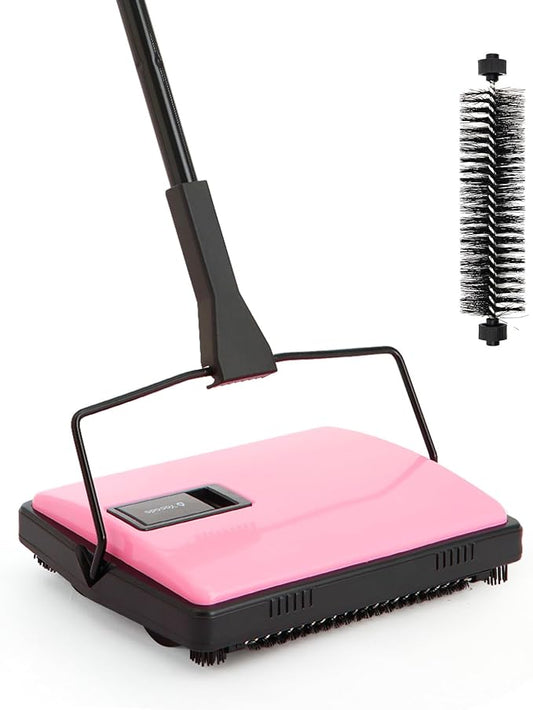 Yocada Manual Carpet Sweeper Cleaner Household Sweeper with Extra Brush Lightweight Hand Push Non-Electric for Home Office Low&Undercoat Carpets Rugs Pet Hair Dust Scraps Paper Small Rubbish Cleaning