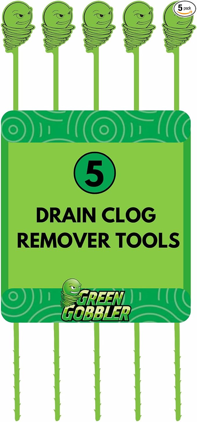 Green Gobbler Hair Grabber Drain Snake - 5 Pack (Great for Sink & Shower Clogs)