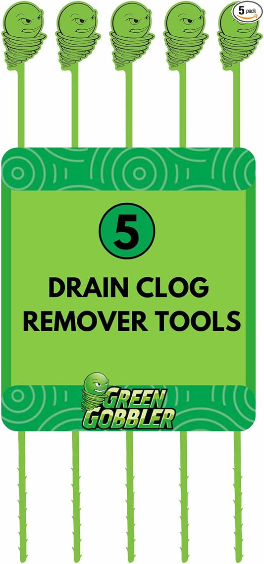 Green Gobbler Hair Grabber Drain Snake - 5 Pack (Great for Sink & Shower Clogs)