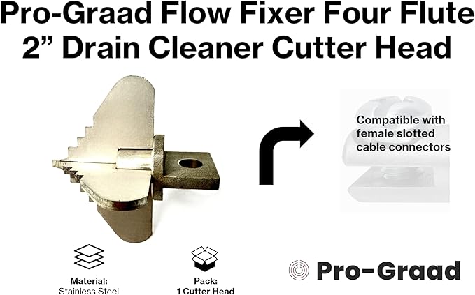 2” Spear 4 Flute Flow Fixer Drain Cleaner Plumbing Snake Cutter Head for 2-1/2” – 3” Pipes, Clears & Scrapes Inner Walls, Fits 3/8” 1/2" or 9/16” Cables, Commercial & Residential Use