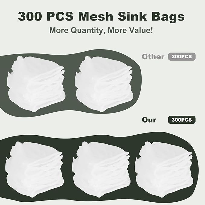 300 PCS Kitchen Sink Strainer Mesh Bag, Small Disposable Mesh Sink Strainer Bags, Fit All Drain Sinks for Kitchen, Bath, Tub, Anti-Clogging