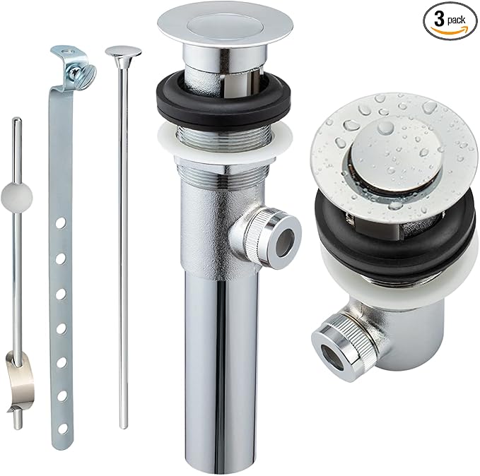 Artiwell Sink Pop-Up Drain Stopper Assembly with Lift Rod and Overflow, Solid Brass Lavatory Pop Up Drain Assembly for Bathroom Vanity Sink, All Brass Construction (Chrome Plated)