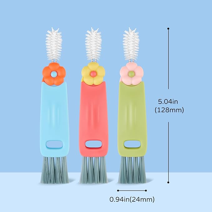 3 in 1 Bottle Gap Cleaning Brush, Multifunctional Cup Lid Gap Cleaner, Portable Crevice Cleaning Brush Set, Suitable for Household Use and Carry Outdoors, for Bottle Gap Tight Spaces Cup (Green)