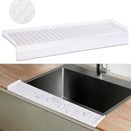Sink Edge Protector with Suction Cup 4"x30" 20" 14", Silicone Sink Splash Guard for Kitchen & Bathroom, Protect Countertop from Scratches, Stains, for Stainless Steel Granite Quartz-Clear