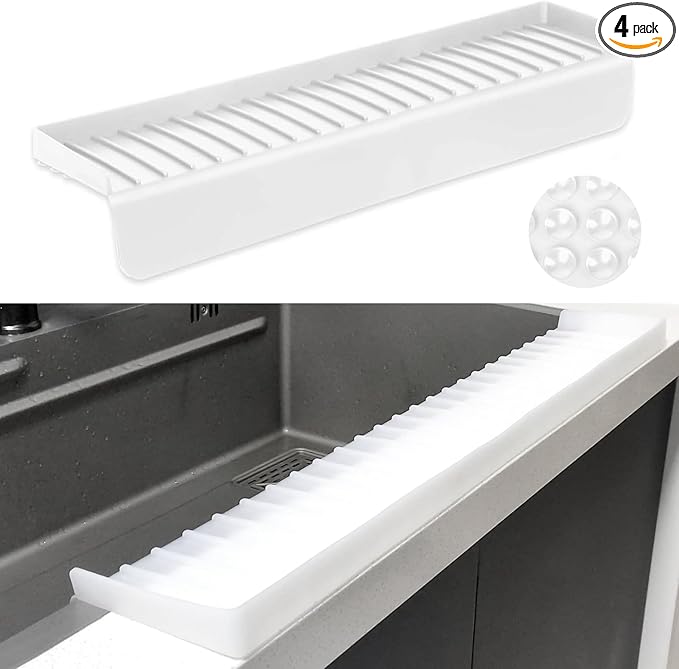 Silicone Sink Edge Protectors - Multifunction Accessories, Splash Guard & Draining Mat for Kitchen, Bathroom Sink, Steel, Granite, Quartz Countertops (Transparent, 4 * 24in)