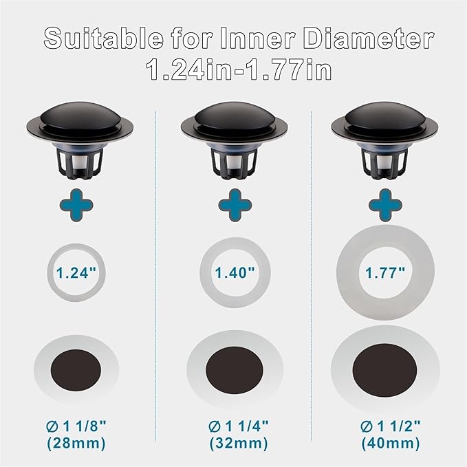 Bathroom Sink Drain Stopper,Welsan Universal Pop Up Drain Strainer with Hair Catcher for 1 1/8"-1 1/2" Drain Hole,Anti-Clogging Design Matte Black