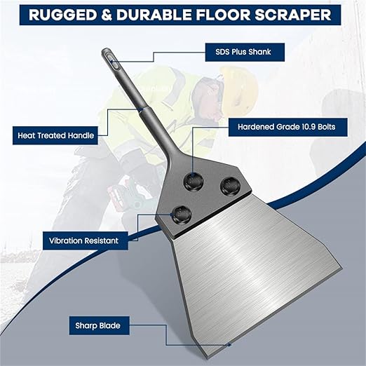 SDS Plus Floor Scraper Kit 5 Inch -Tile Removal Tool Wide Heavy Duty Tile & Vinyl Siding Removal Tool with Thinset Adhesive Remover, SDS Chisel Bits & Extension, Compatible with SDS Plus Impact Drills
