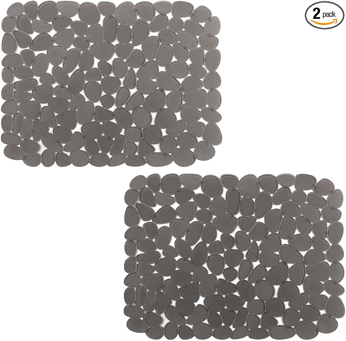 Yolife Pebble Sink Mats for Stainless & Porcelain Sinks, PVC Saddle Protectors - Dish & Glassware Guard (Grey, 2 Pack)