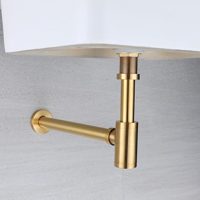 RANDOM Dark Gold Brass Contemporary Round Bottle P Trap 1 1/4,Basin Sink Waste Drain P Trap Kit Champagne Bronze.RD-83888-CB