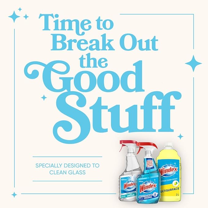 Windex Refill Glass and Window Cleaner Bottle, Bottle Made of 100% Recycled Plastic, Surface Cleaning Spray, Original Blue Scent, 2L (67.6 Fl Oz) (Pack of 6)