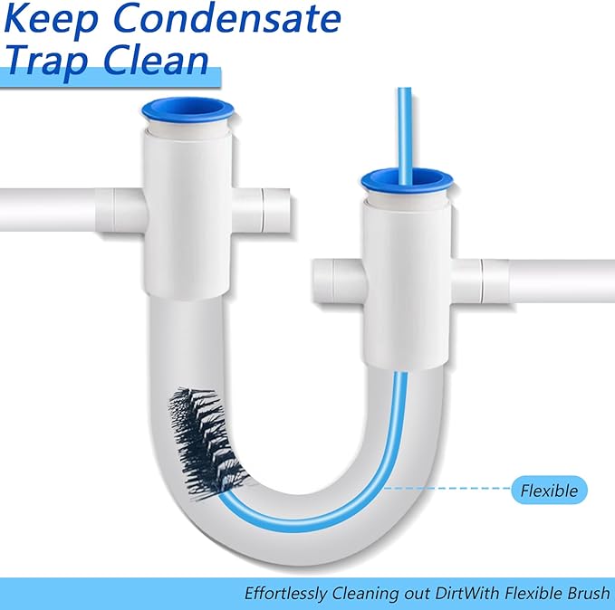 2 PCS Condensate Flexible Drain Brush, 15.7 in Nylon and PVC Drain Line Cleaning Brush, Keep Condensate Traps Clean, for AC Condensate P Trap, Dirt Clean Condensate Drain Trap