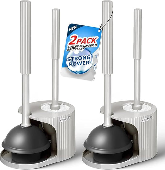 2Pack 2 in 1 Toilet Plunger and Brush Set,Extended Handle Plunger,Toilet Bowl Brush Plunger Set,Bathroom Cleaning Tools,Cleaning Brush,Toilet Brush Plunger Combo,Cream Grey（21inch）
