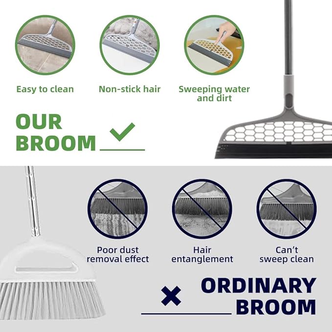 Upgraded Magic Broom, 4 in 1 Sweeper Pet Hair Remover with a Mini Squeegee, Easily Cleans The Floor Surface & Remove Dirt and Hair, for Kitchen Bathroom Cleaning Tools