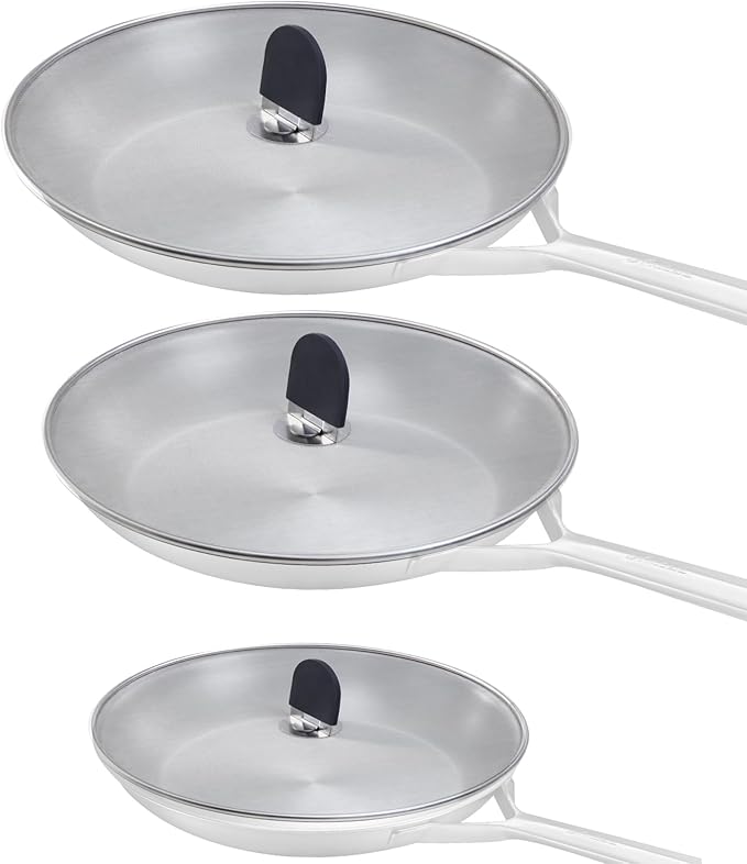 Snowyee Grease Splatter Guard, 3PCS Splatter Screen with Silicone Heat Resistant Handle and Stainless Steel Fine Mesh Design for Safe Indoor and Outdoor Cooking (13/11.5/10 inch and 33/29/25cm)
