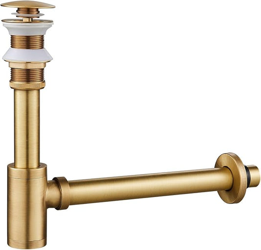 Solid Brass Bathroom Sink P-Trap Complete Set, Adjustable 1-1/4 Bottle Trap with Pop Up Drain Stopper without Overflow, Antique