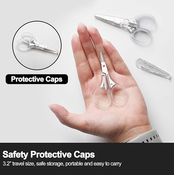 SCAIKTIG Small Craft Scissors, 3" Tiny Travel Scissors Tsa Compliant with Cover, Sharp Scissors all Purpose, Straight Fine Tips Mini Sewing Scissors Set, Precision Detail Paper Cutting, Transparent