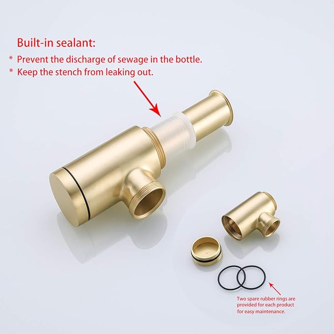 RANDOM Brass Contemporary Round Bottle P Trap 1 1/4,Basin Sink Waste Drain P Trap Kit (Brushed Gold)