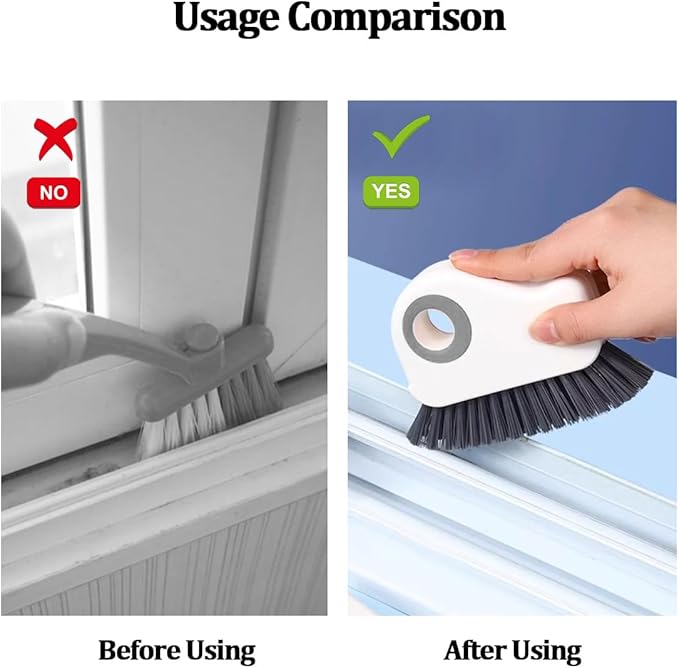 2 in 1 Car Groove Cleaning Brush, Multifunction Vehicle Crevice Cleaner with Hidden Scraper, Automotive Window Seal Sill Sliding Door Track Cleaning Brush, Universal Fit (Gray White)